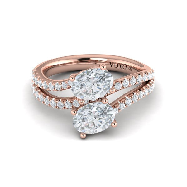 Spiral Oval Two Stone Engagement Ring