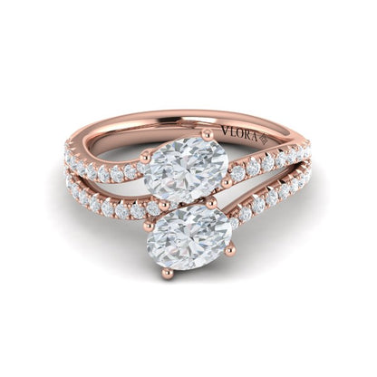 Spiral Oval Two Stone Engagement Ring