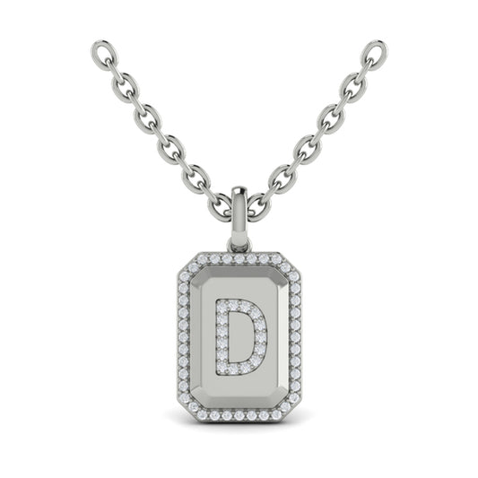 Diamond Medallion Alphabet Pendant Link Necklace, D