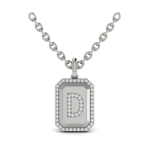 Diamond Medallion Alphabet Pendant Link Necklace, D