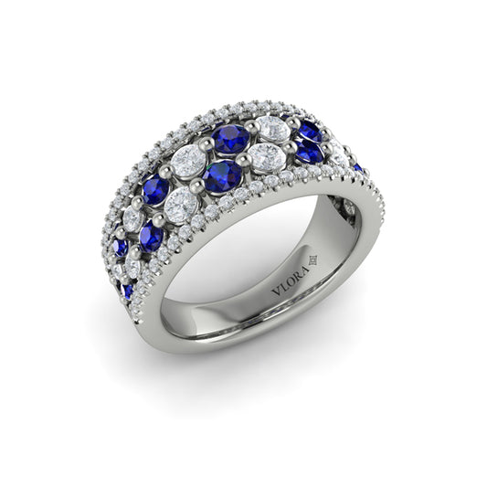 Diamond and Blue Sapphire Cluster Statement Ring