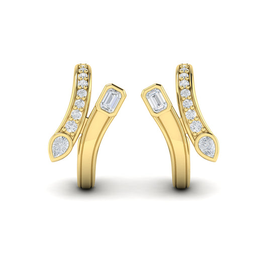 Pear and Emerald Diamond Bypass Hoop Earrings
