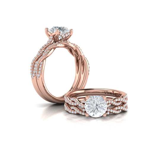Twist Diamond Engagement Ring with Hidden Halo