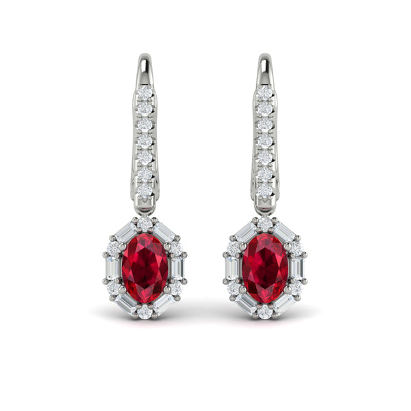 Oval Ruby and Diamond Baguette Earrings