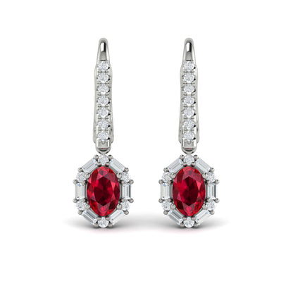 Oval Ruby and Diamond Baguette Earrings