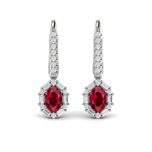 Oval Ruby and Diamond Baguette Earrings