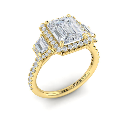 Trio Emerald Cut Halo Engagement Ring