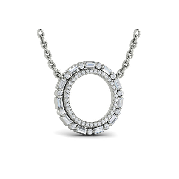 Diamond Baguette Double Open Circle Pendant Necklace