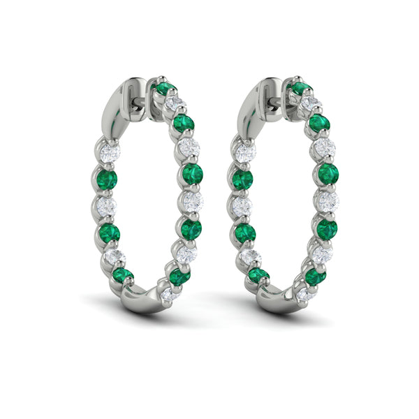 Inside Out Diamond and Emerald  Hoop Earrings
