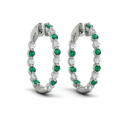 Inside Out Diamond and Emerald  Hoop Earrings