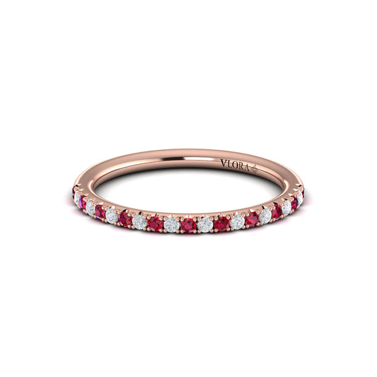 Slim Ruby and Diamond Stackable Band