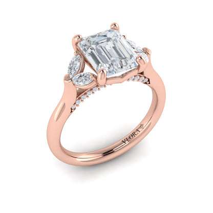 Emerald Cut Diamond Engagement Ring with Marquise Side Diamonds