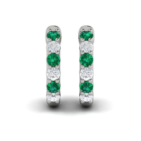 Forward-facing Diamond and Emerald  Open Hoop Earrings