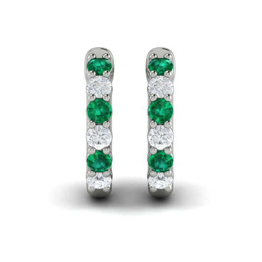 Forward-facing Diamond and Emerald  Open Hoop Earrings