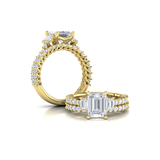 Interwoven Emerald Cut Three Stone Engagement Ring