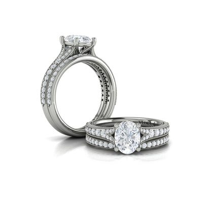 Oval Classic, Modern Vintage, Split Shank Engagement Ring in 14K White Gold by Vlora Bridal