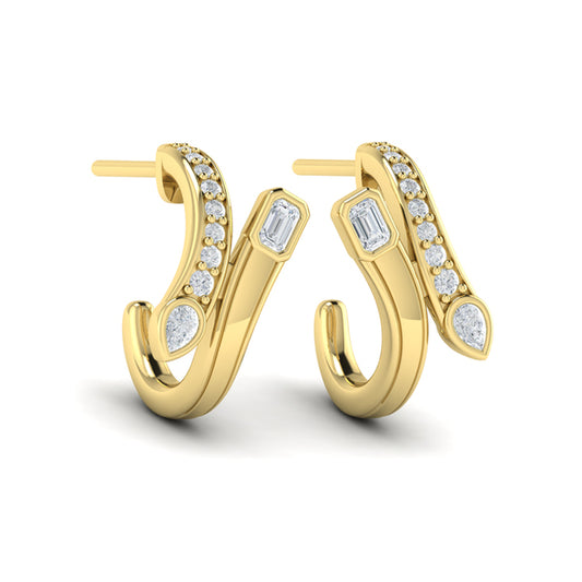 Pear and Emerald Diamond Bypass Hoop Earrings