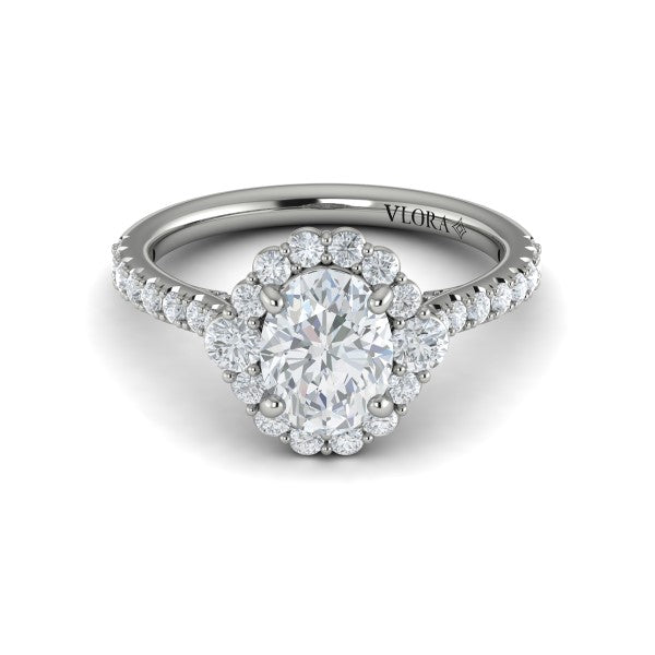 Oval Halo Engagement Ring in Platinum by Vlora Bridal