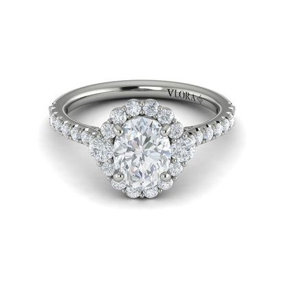 Oval Halo Engagement Ring in Platinum by Vlora Bridal