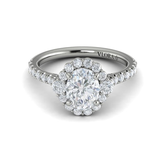 Oval Halo Engagement Ring in Platinum by Vlora Bridal