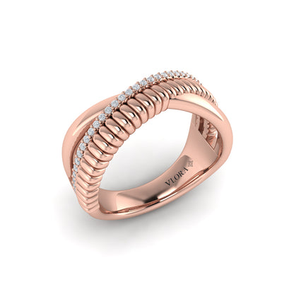 Textured Crossover Diamond Ring