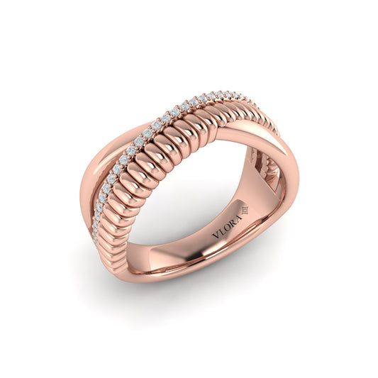 Textured Crossover Diamond Ring