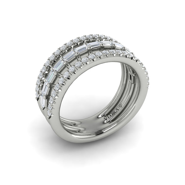 Diamond Open Three Row and Diamond Baguettes Ring