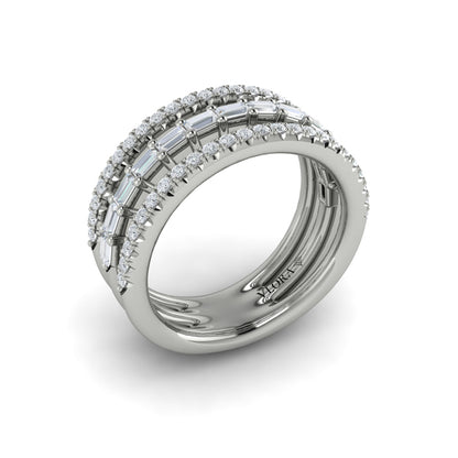 Diamond Open Three Row and Diamond Baguettes Ring