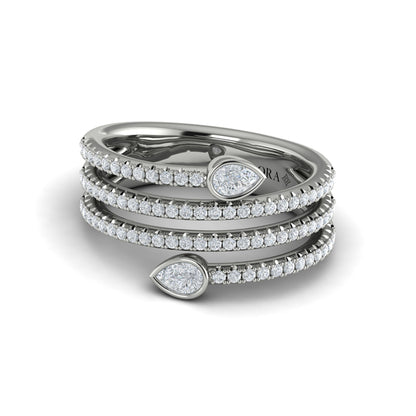 Diamond Three Row Diamond Pear Wrap Ring