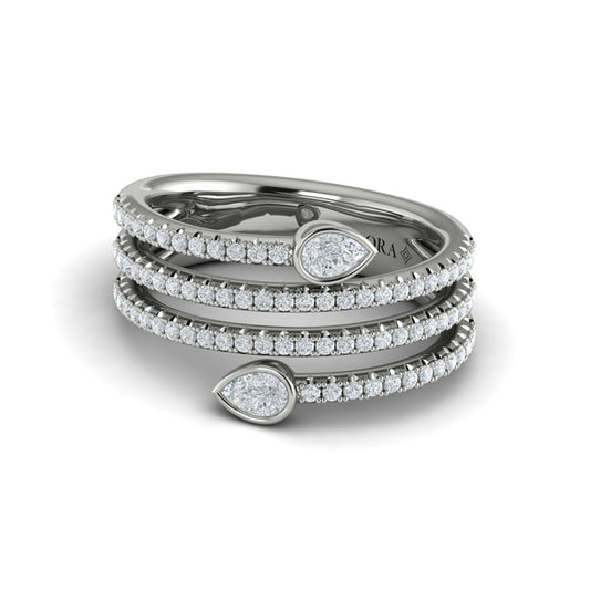 Diamond Three Row Diamond Pear Wrap Ring