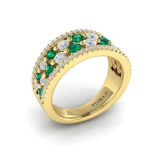 Diamond and Emerald Cluster Statement Ring