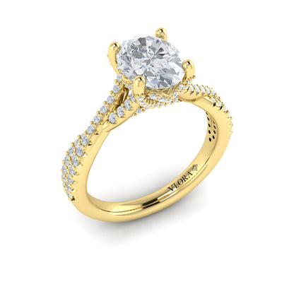 Woven Pave Oval Diamond Engagement Ring