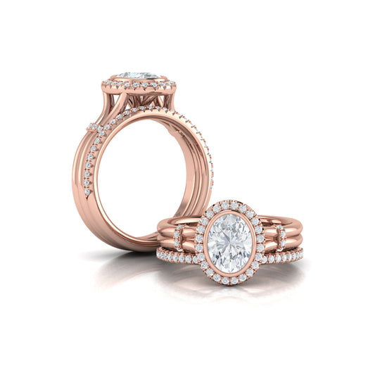 Matching Band for Diamond Accent Bezel Oval Halo Engagement Ring