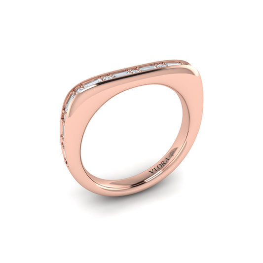 Single Diamond Baguette and Round Channel Set Ring