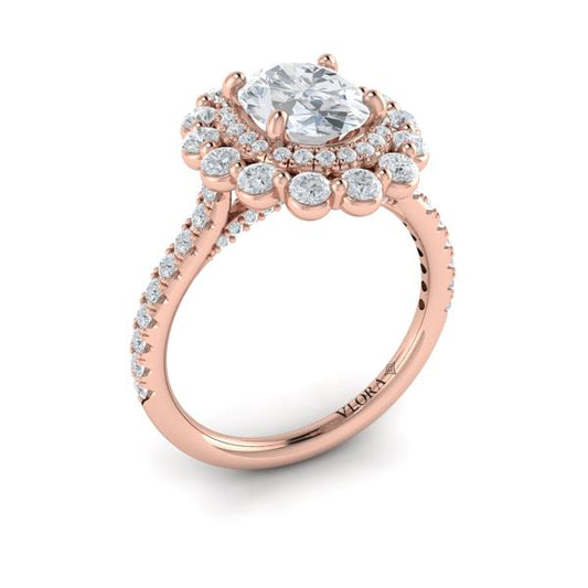 Floral Double Halo Oval Engagement Ring