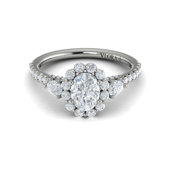 Blossom Halo Oval Engagement Ring with Pear Side Diamonds
