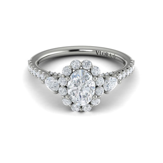 Blossom Halo Oval Engagement Ring with Pear Side Diamonds