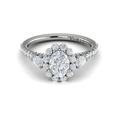 Blossom Halo Oval Engagement Ring with Pear Side Diamonds