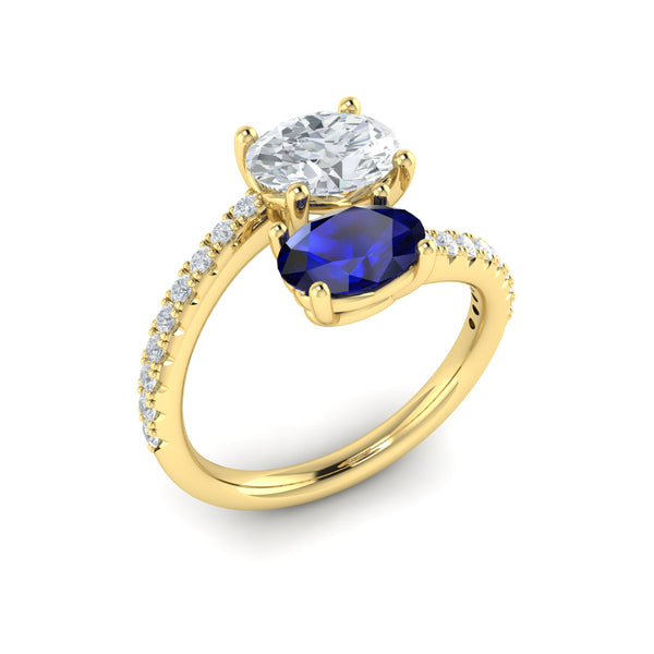 Kissing Diamond and Sapphire Engagement Ring