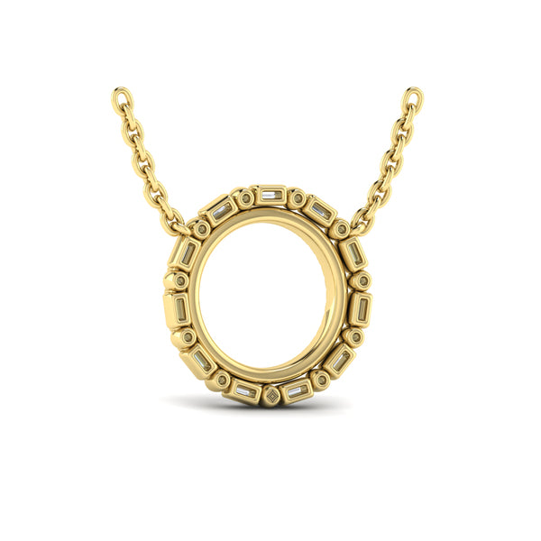 Diamond Baguette Double Open Circle Pendant Necklace