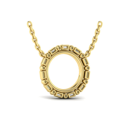 Diamond Baguette Double Open Circle Pendant Necklace