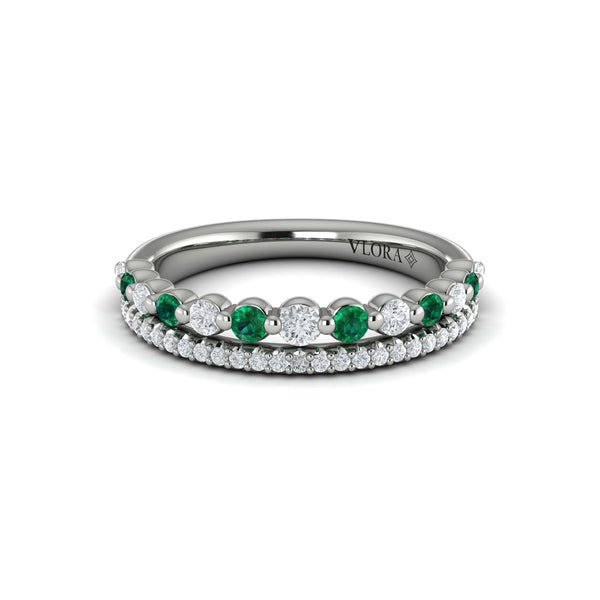 Diamond and Emerald Two Row Ring