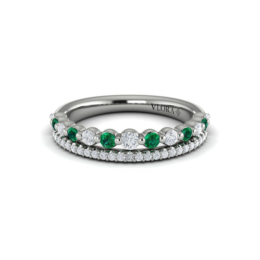 Diamond and Emerald Two Row Ring