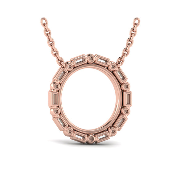 Diamond Baguette Double Open Circle Pendant Necklace