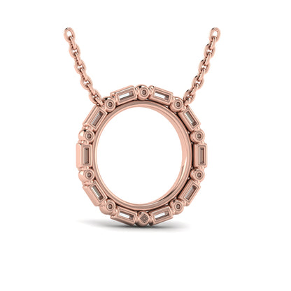 Diamond Baguette Double Open Circle Pendant Necklace