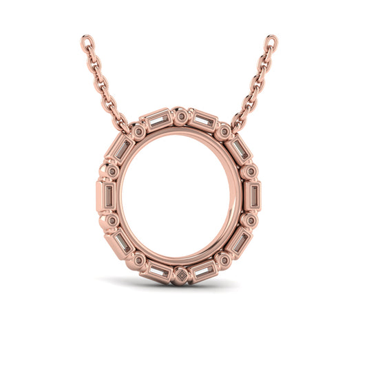 Diamond Baguette Double Open Circle Pendant Necklace