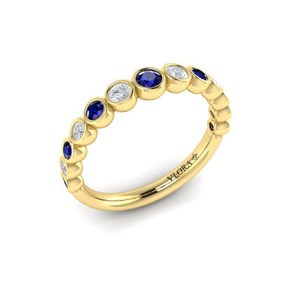 Round Bezel Set Diamond and Sapphire Ring