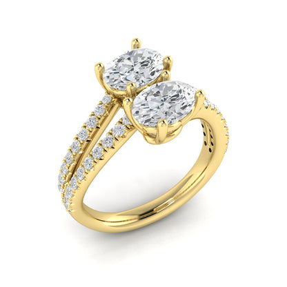 Spiral Oval Two Stone Engagement Ring