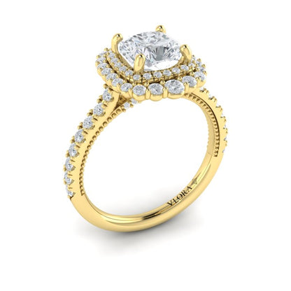 Cathedral Arch Double Halo Cushion Engagement Ring