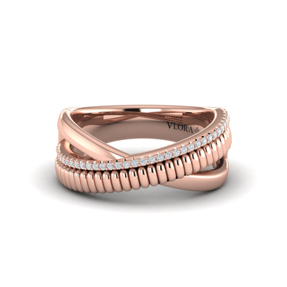 Textured Crossover Diamond Ring